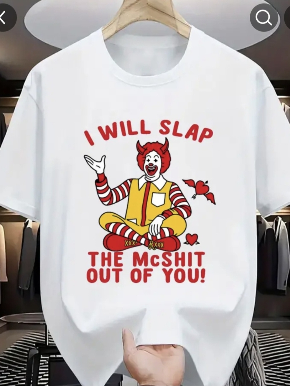 Graphic White Tee with Bold Red & Yellow Clown Print